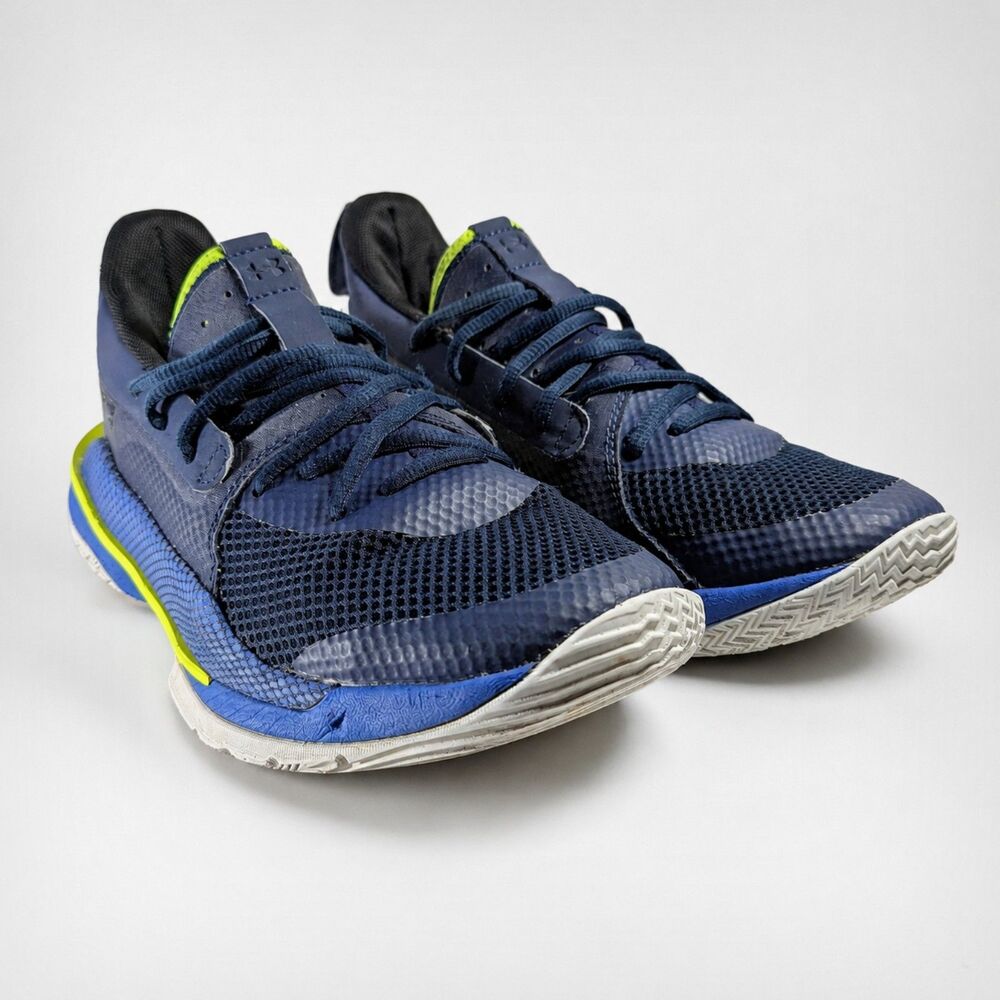 Under Armour Boys Running Shoes Size 6.5Y Blue Neon Yellow Athletic Sneakers